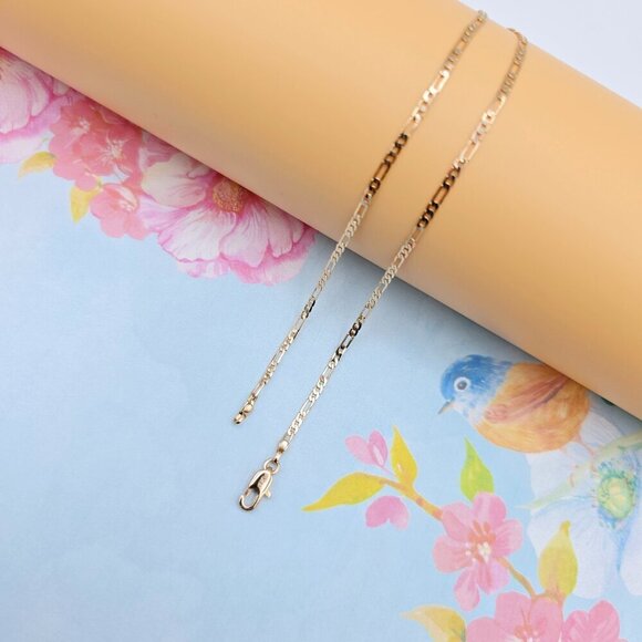 "Elegant Rose Gold Figaro Chain Necklace – 50cm Brass Gold Plated, XPNL0113 - Picture 10 of 13